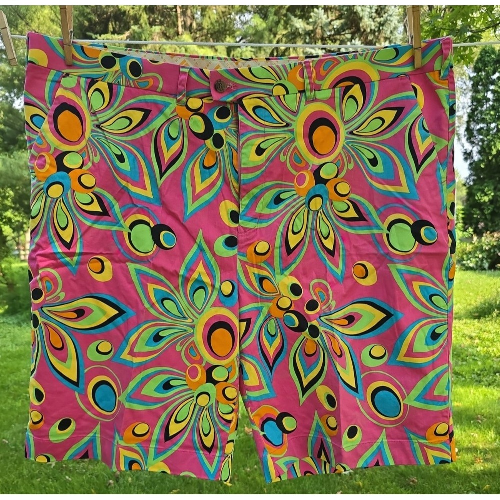 Loudmouth Men 48 Bermuda Shorts Shagadelic Pink Golf multicolor retro  Fun Crazy